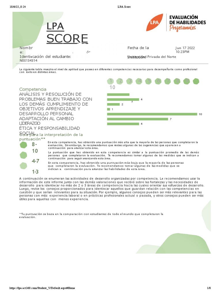 Lpa Score - Ricardo Espinoza PDF | PDF | Evaluación | Cognición