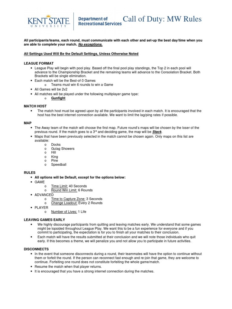 MW 2v2 League Play Rules | PDF | Sports | Gaming