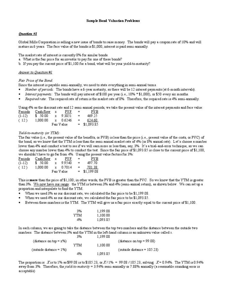 Sample Bond Problems Bonds (Finance) Present Value