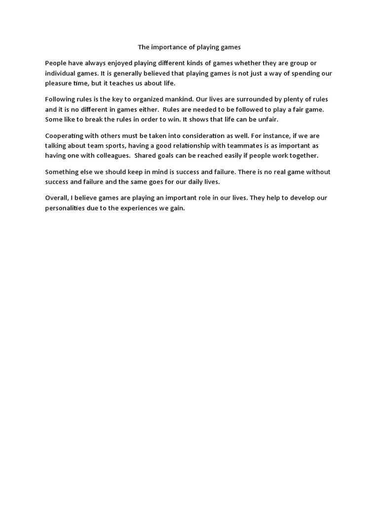 The Importance Of Playing Games PDF