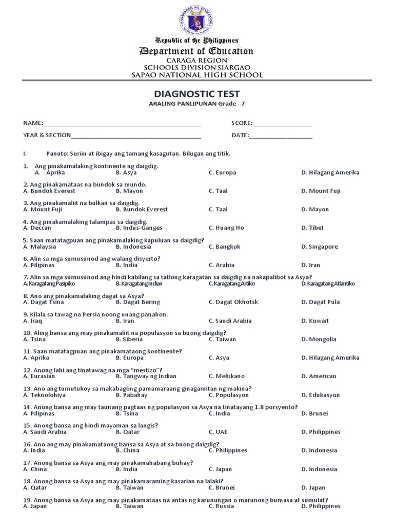 Diagnostic Test AP 7 | PDF