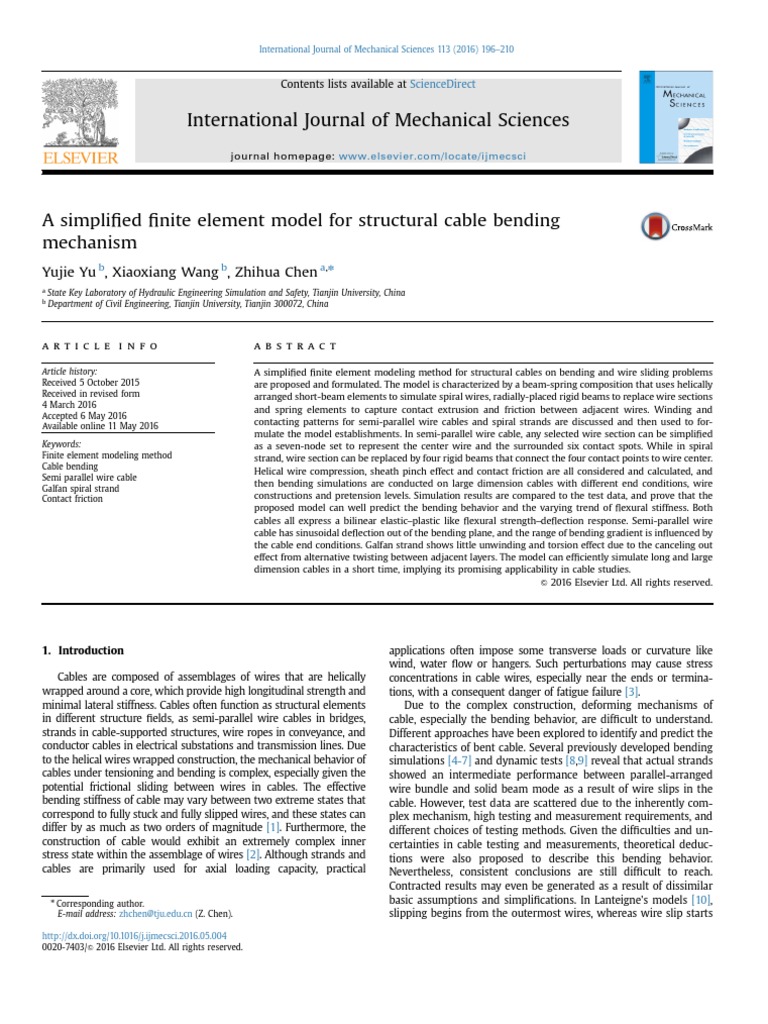 A Simplified Finite Element Model For Structural Cable Bending ...