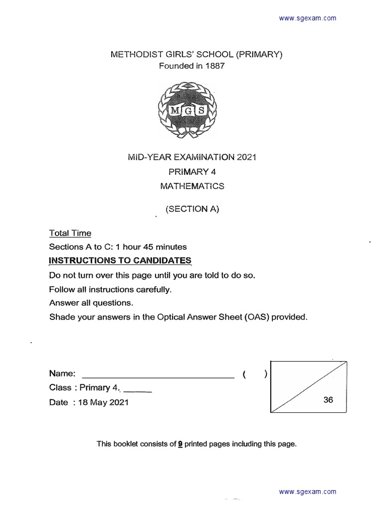 P4 Mathematics Mid-Year Exam 2021 | PDF