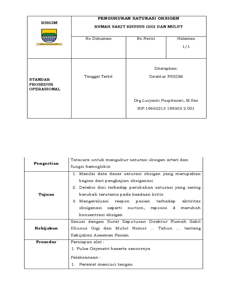 SOP Pengukuran SpO2 | PDF