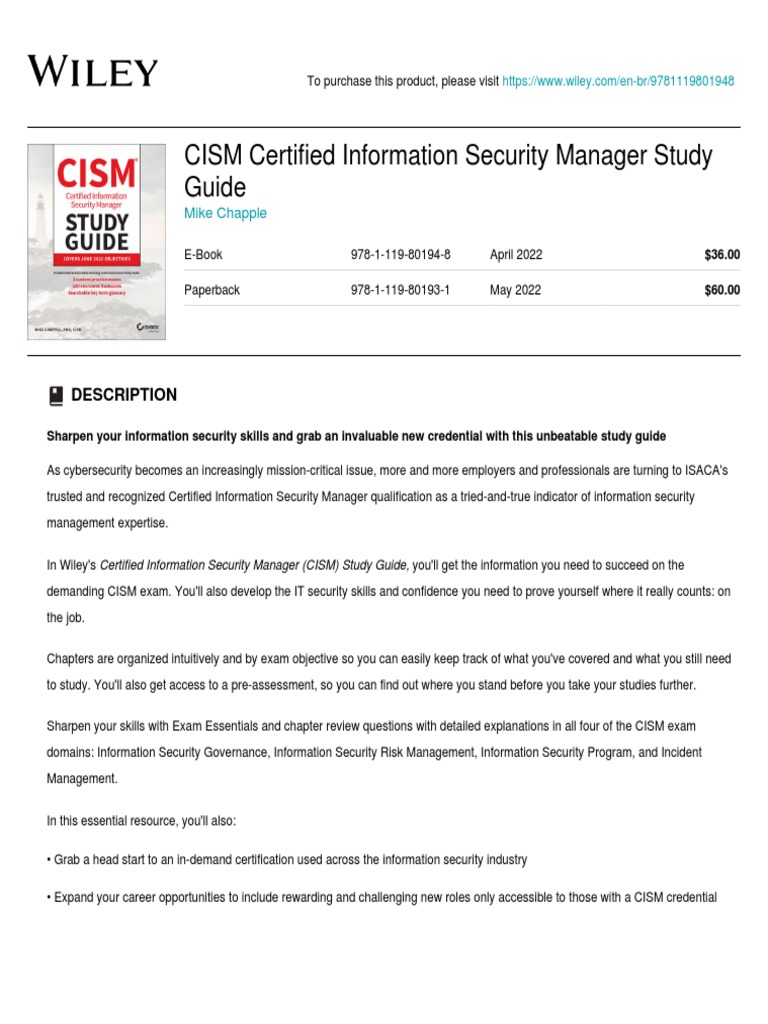 CISM Certified Information Security Manager Study Guide: Description ...