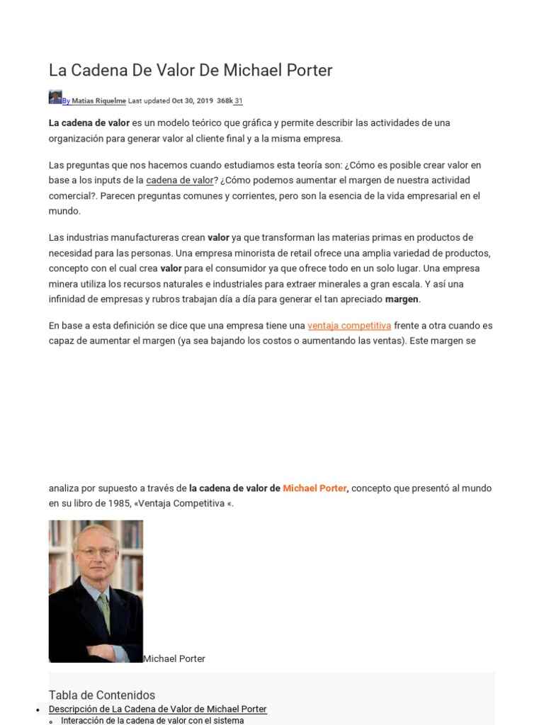 La Cadena de Valor de Michael Porter | PDF | Value Chain | Logistics