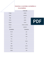 Lista de Alimentos o Comidas Contables e Incontables