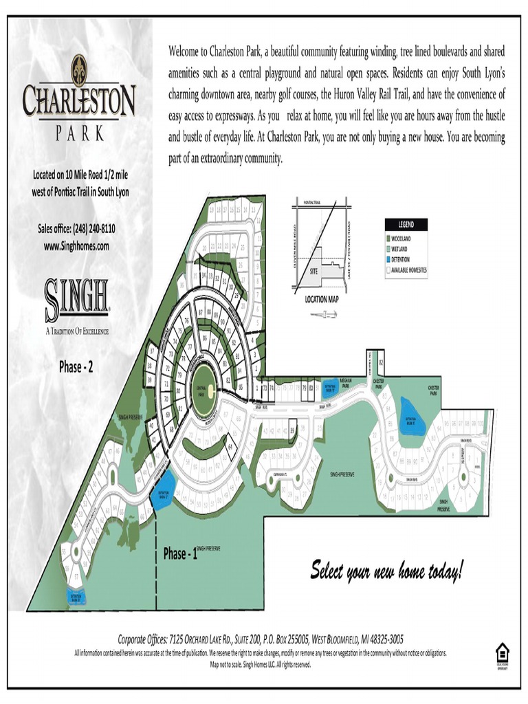 Charleston Park Printable Siteplan and Homesite Sizes PDF