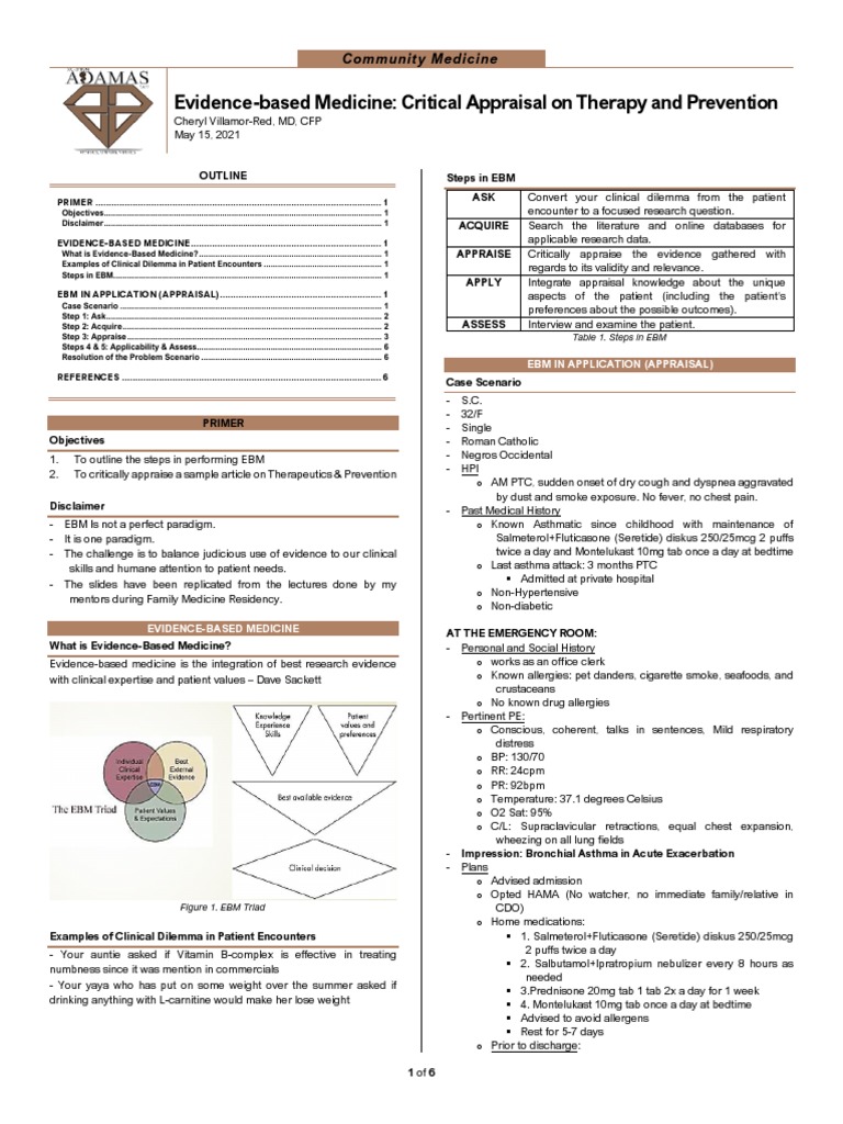 4.73 (FCM) EBM - Critical Appraisal On Therapy and Prevention | PDF ...