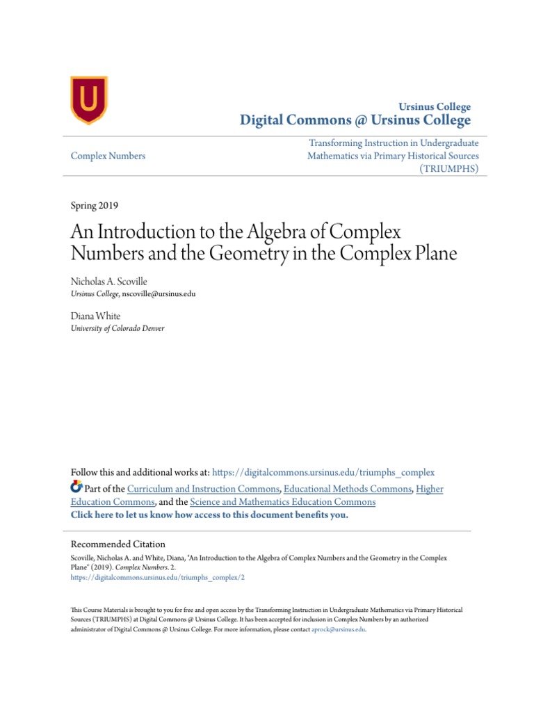 An Introduction To The Algebra of Complex Numbers and The Geometr | PDF ...