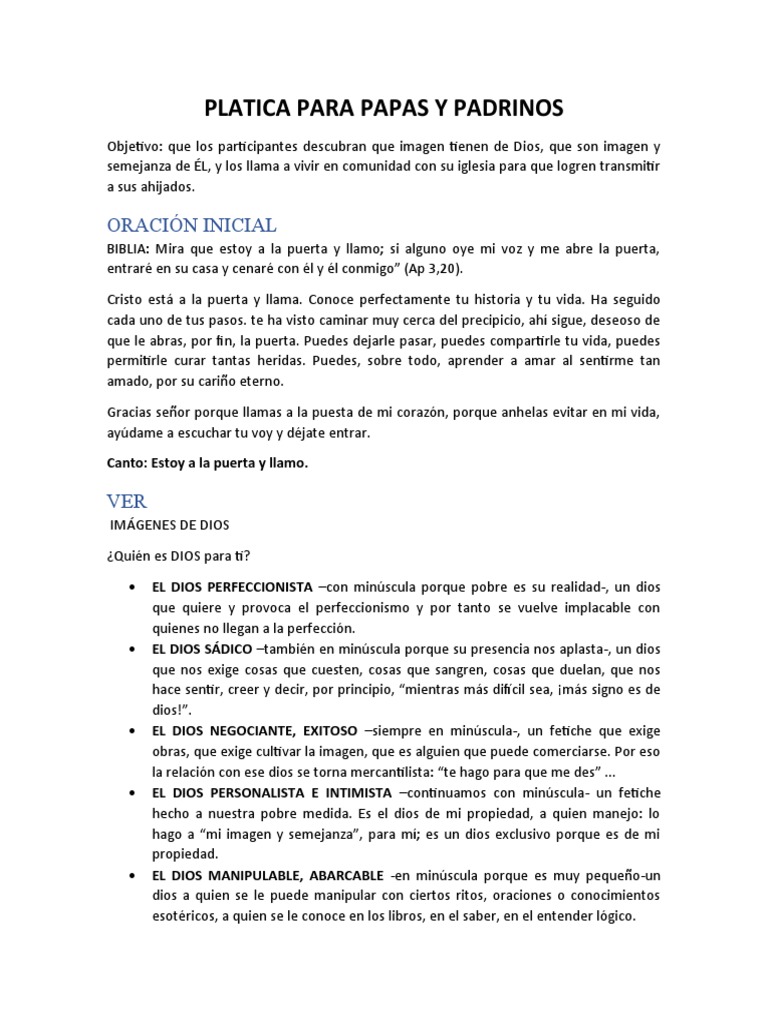 Pláticas para Padrinos de Comunión | PDF | Amor | Dios