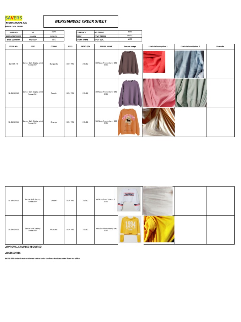 GSR SWS - July Senior Fabric Color | PDF