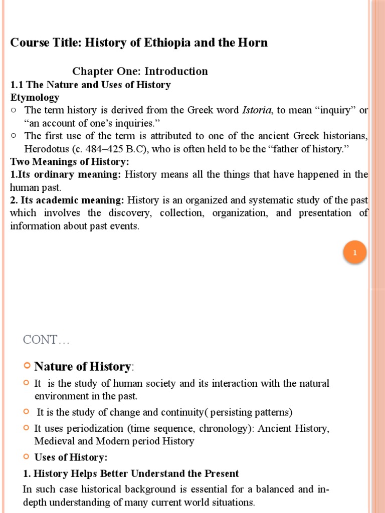 Course Title History of Ethiopia and The Horn Chapter One