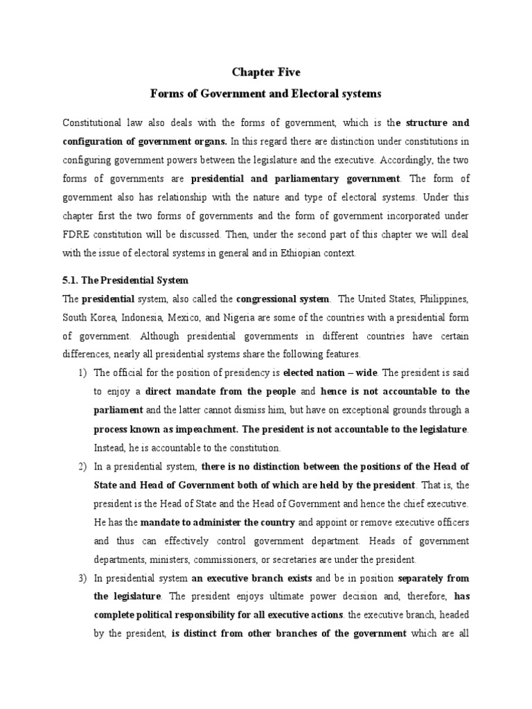 Chapter Five Forms of Government and Electoral Systems PDF Elections Voting