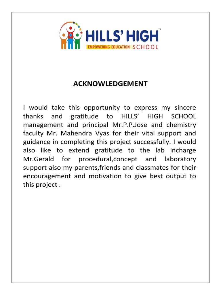 Acknowledgement Chemistry | PDF