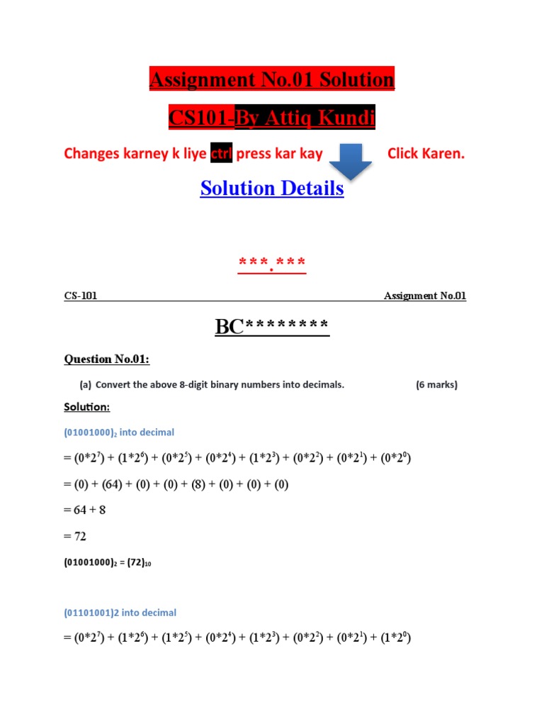CS101 Solution - 01 Spring-2022 - by - Attiq Kundi | PDF | Computing | Data