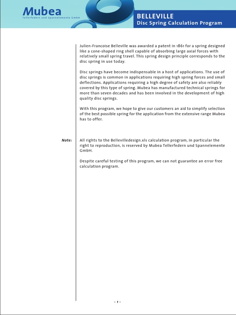Mubea Disc Spring Calculation Tool | PDF | Microsoft Excel | Fatigue ...