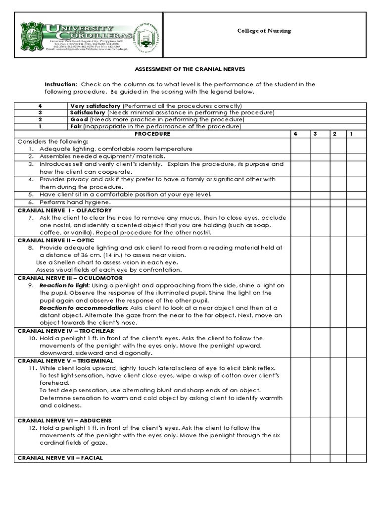 Cranial Nerves Assessment | PDF | Neuroscience | Human Head And Neck