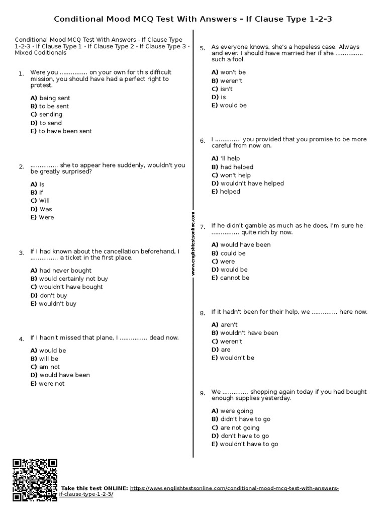 Conditional Sentences MCQ Test | PDF