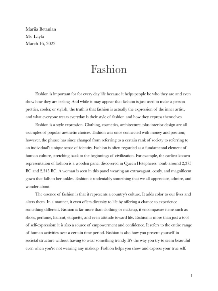Fashion Essay PDF Fashion Clothing