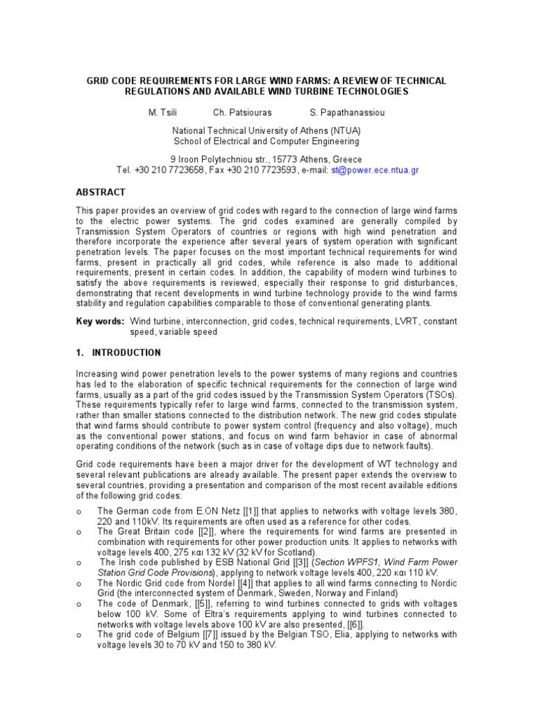 Grid Codes And Essential Requirements For Wind Power Plants – CLASY