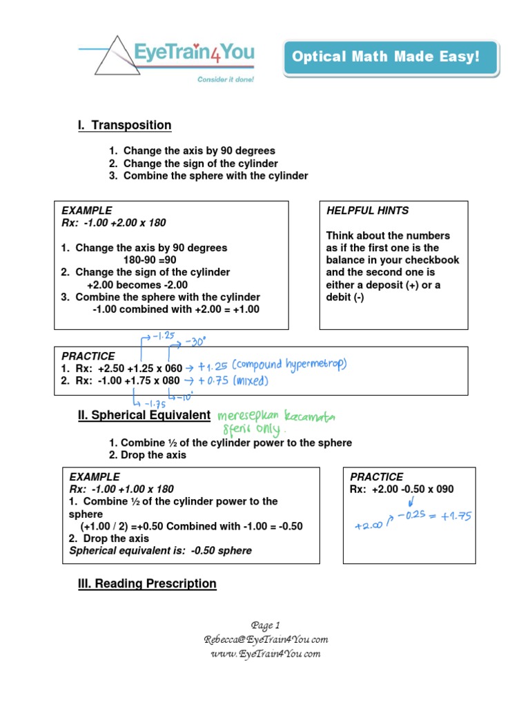 I. Transposition Optical Math Made Easy! PDF Optics Sphere