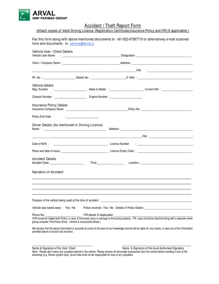 Accident Theft Report Form 20090618 | PDF