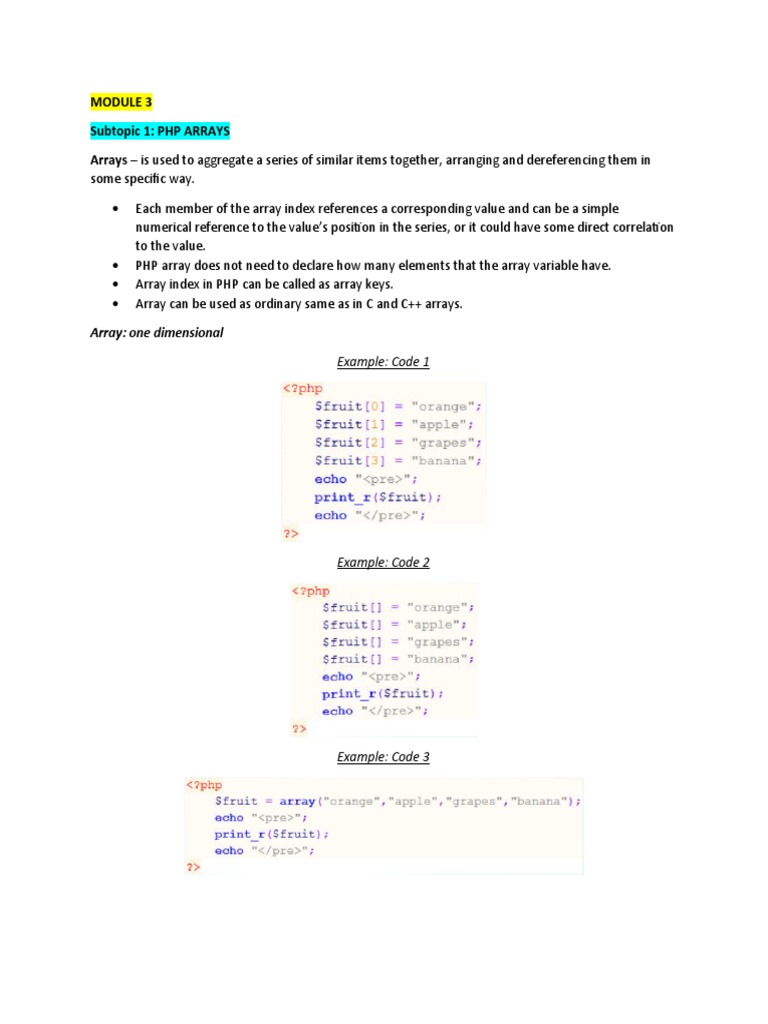 Subtopic 1: PHP ARRAYS Arrays - Is Used To Aggregate A Series of ...