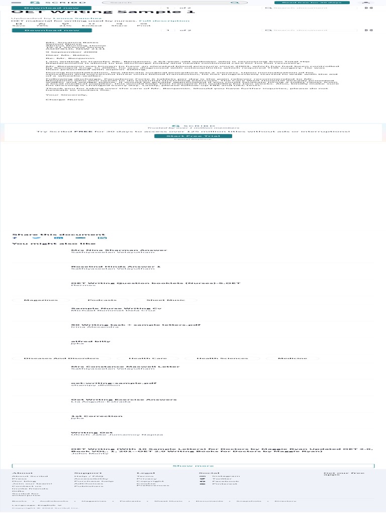 OET Writing Sample 1 PDF Diseases and Disorde | PDF | Scribd | Surgery