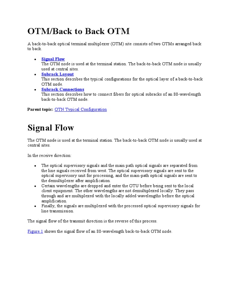 OTM/Back To Back OTM: Signal Flow Subrack Layout Subrack Connections ...