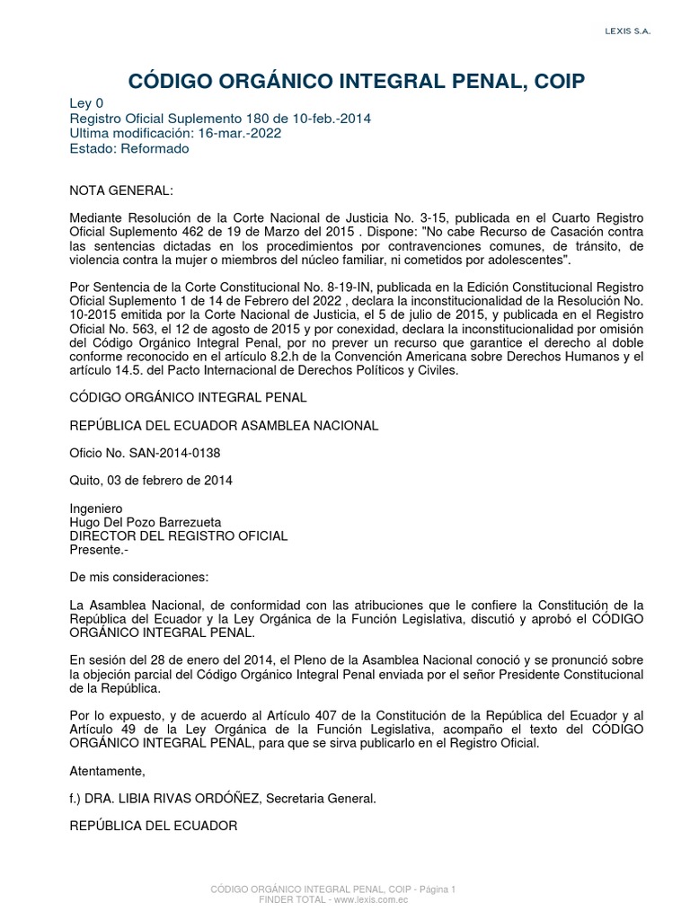 Actualización del COIP en Ecuador | PDF | Derecho penal | Ley procesal