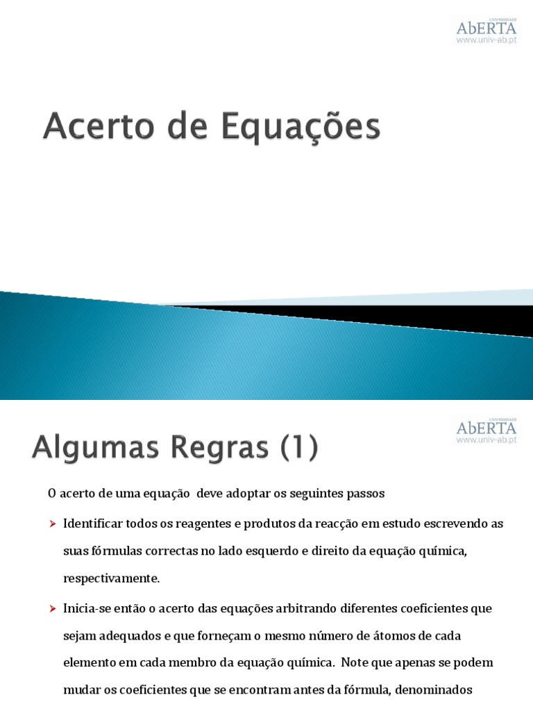 Acerto de Equacoes | PDF | Equações | Reações químicas