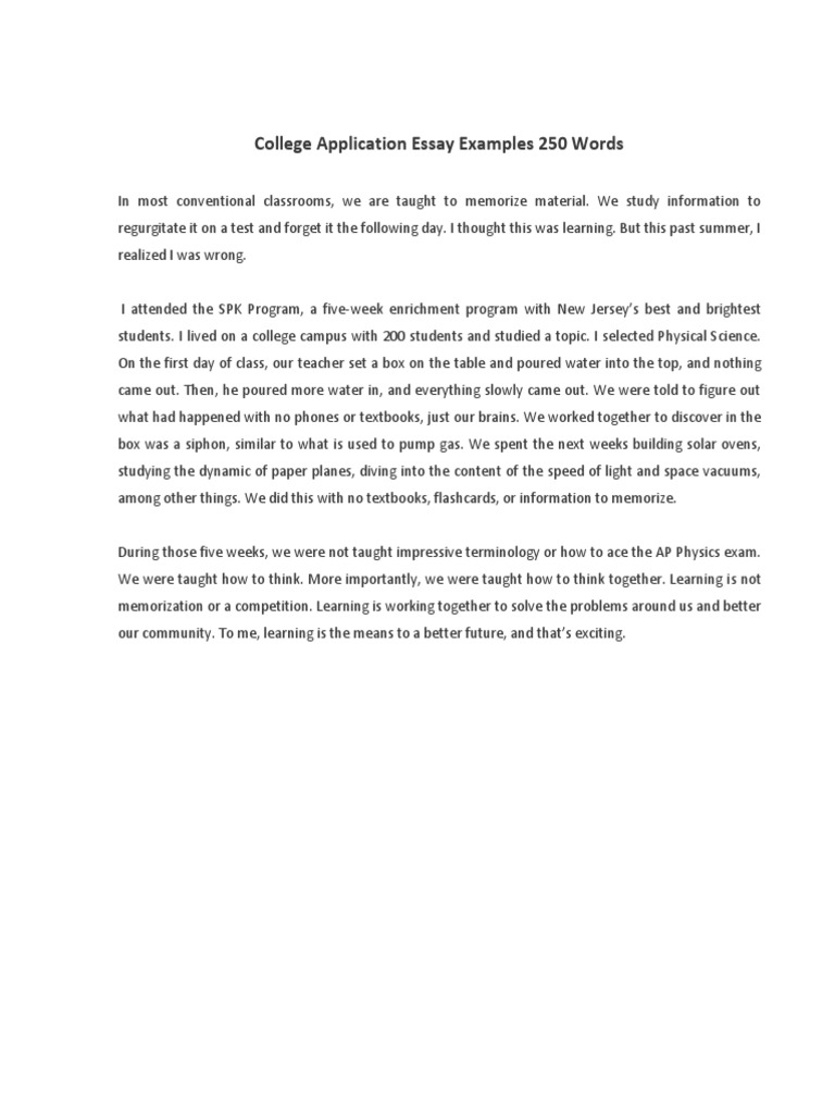 College Application Essay Example 250 Words | PDF