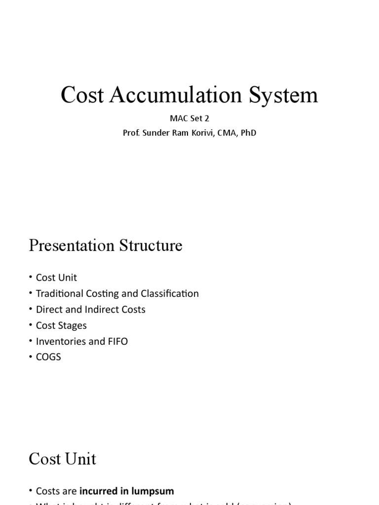 Cost Accumulation System Mac Set 2 Prof. Sunder Ram Korivi, Cma, PHD PDF