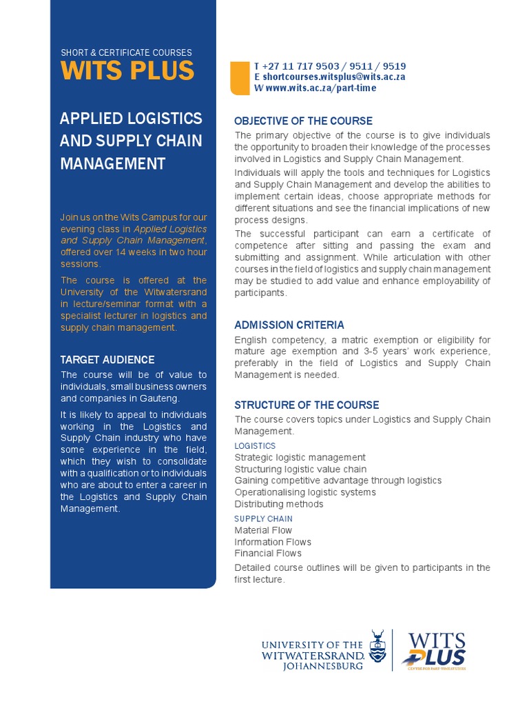 Wits Applied Logistics Course Overview | PDF | Logistics | Supply Chain ...
