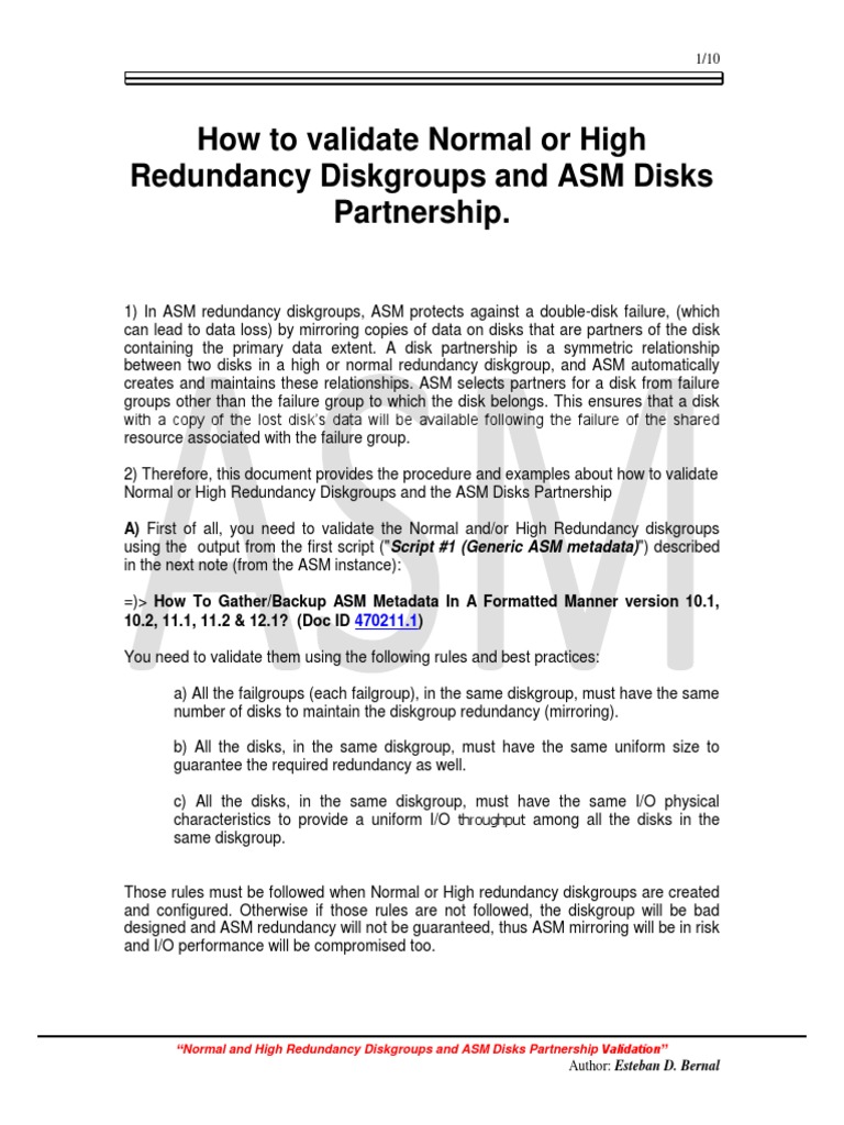 ASM Validate Normal High Redundancy DGs Partnership 1961372.1 Ok PDF