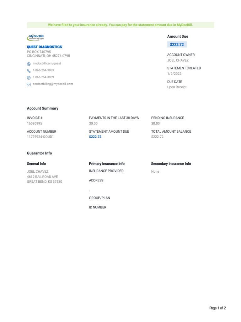 Amount Due: Quest Diagnostics Quest Diagnostics | PDF | Service ...