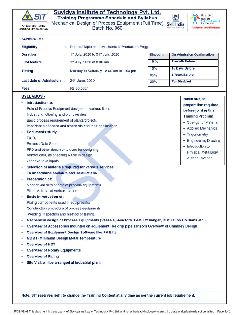 Mechanical Design of Process Equipment Course PDF Engineer