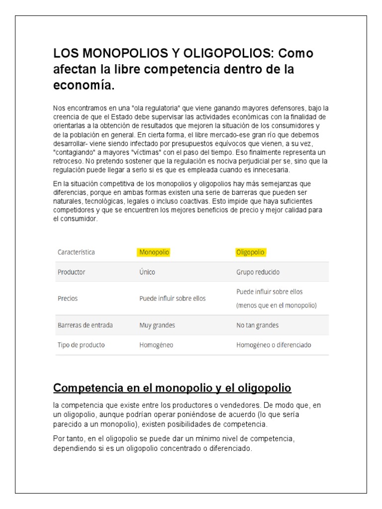 Los Monopolios y Oligopolios | PDF | Monopolio | Oligopolio
