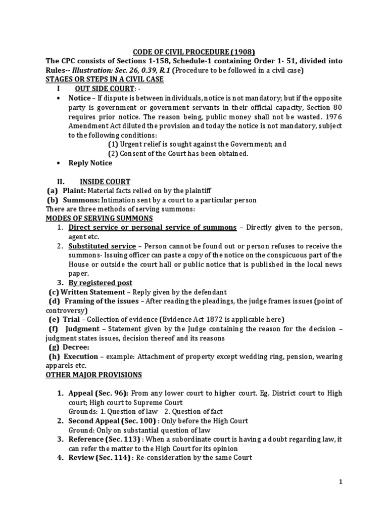 An overview of the stages and procedures in civil litigation under the