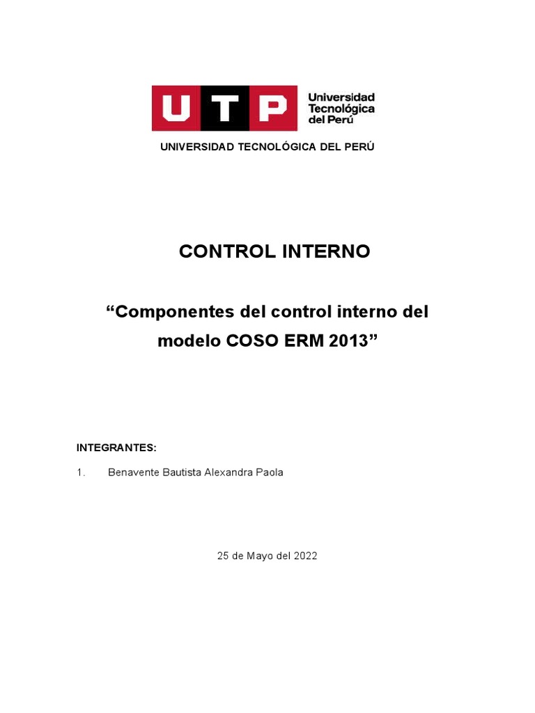 Componentes del Control Interno COSO ERM 2013 | PDF | Business | Toma ...