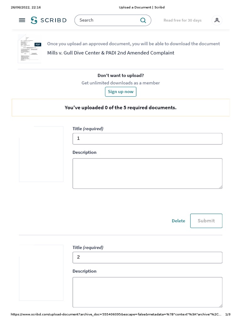 Mills v. Gull Dive Center & PADI 2nd Amended Complaint PDF Scribd