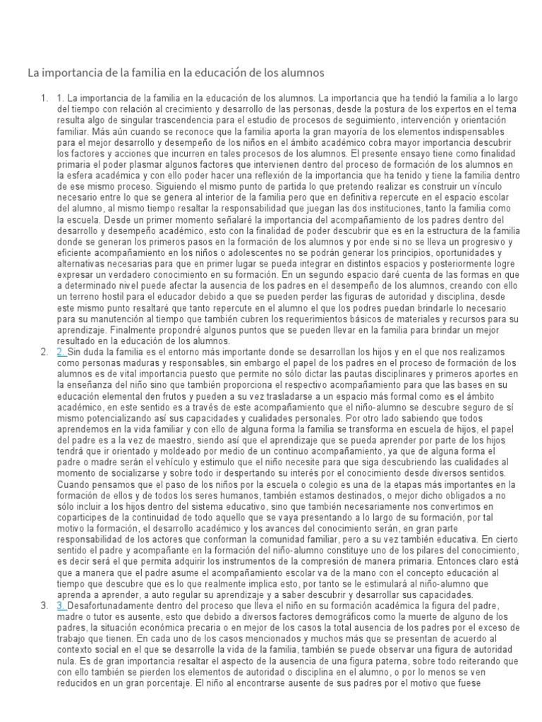 La Importancia de La Familia en La Educación de Los Hijos | PDF ...
