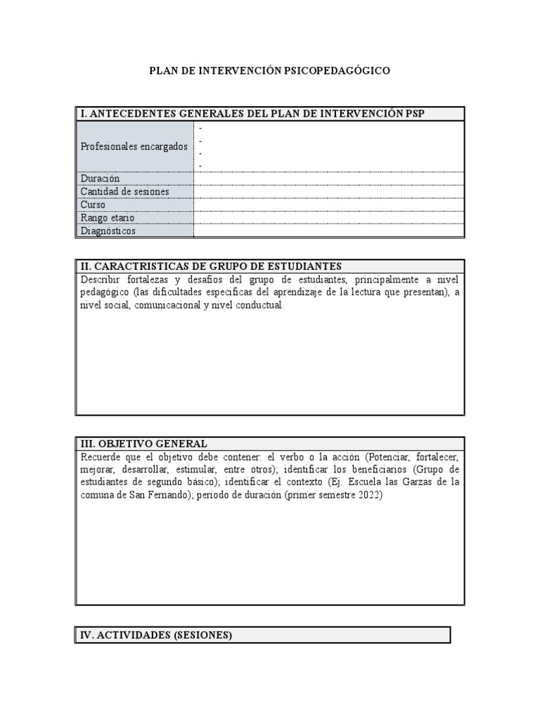 Plan de Intervención Psicopedagógica PSP Vii | PDF