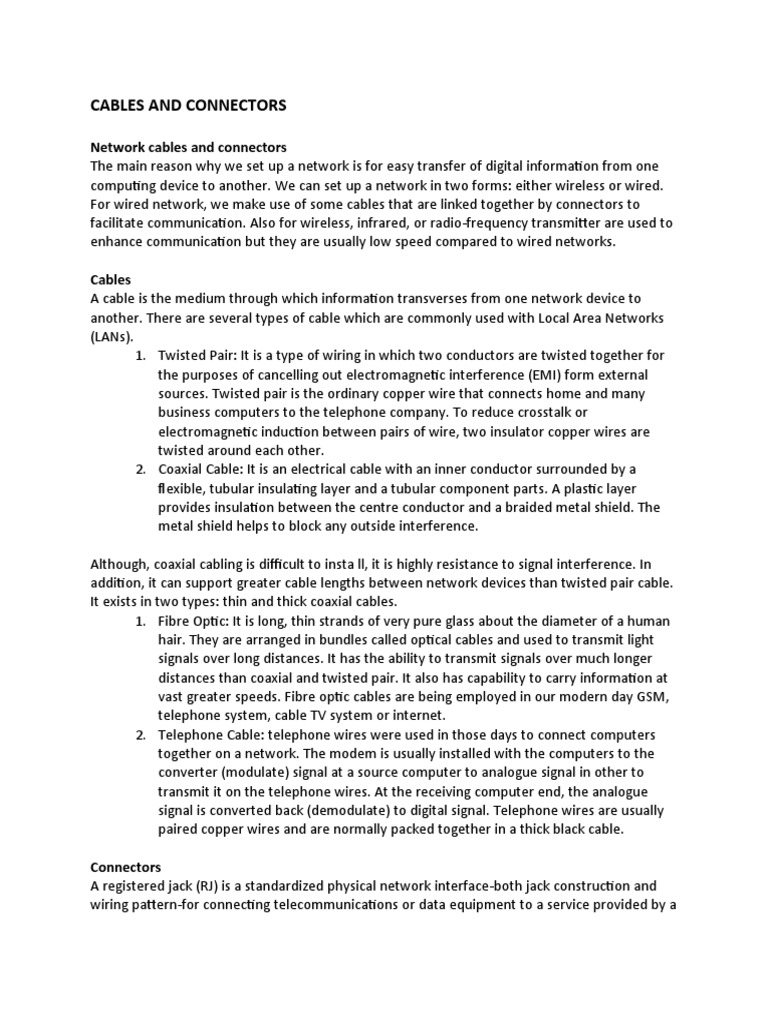 Cables and Connectors PDF Usb Electrical Connector