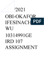 3/12/2021 Obi-Okafor Ifesinachuk WU 10314991GE IRD 107 Assignment