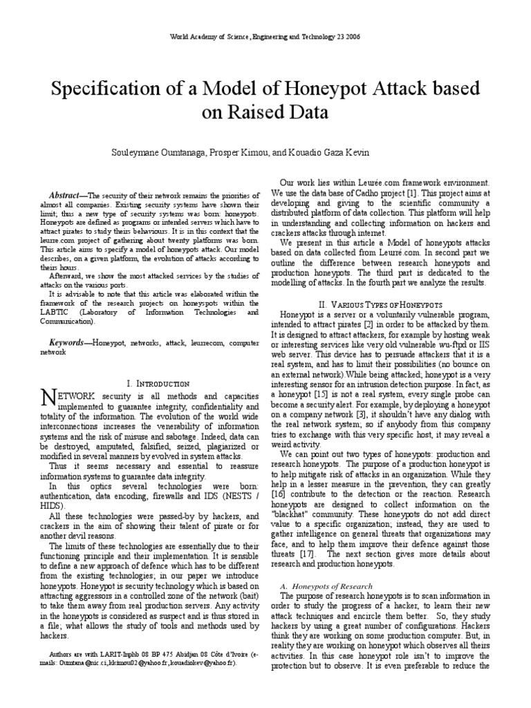 Honeypot Attack Model Specification | PDF | Computer Security | Security