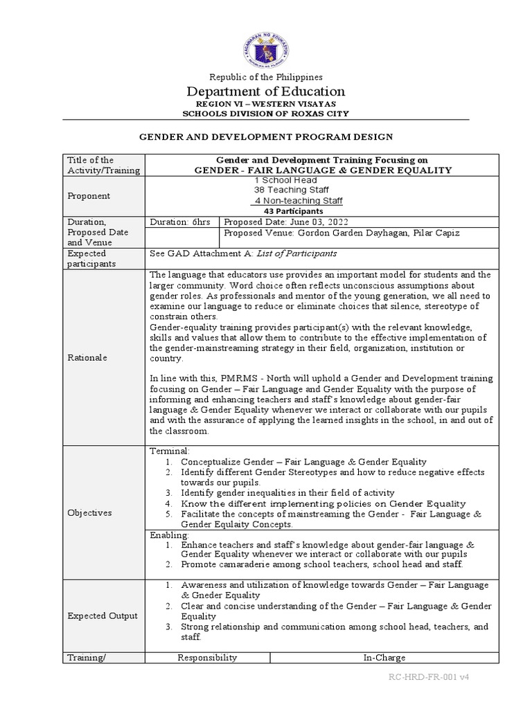 Gad Proposed Training Matrix Final PDF Gender And Development