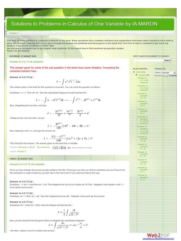 Solutions to IA Maron Calculus Problems | PDF | Integral | Theoretical ...