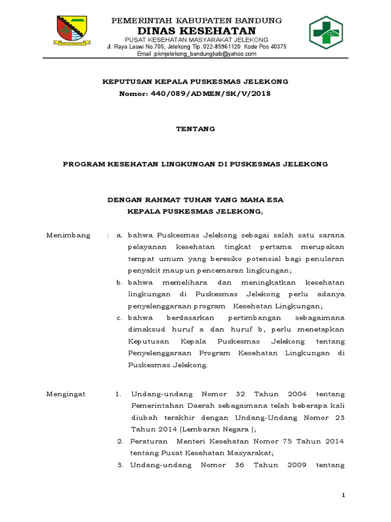 SK PROGRAM KESEHATAN LINGKUNGAN (8 Mei) | PDF | Pengembangan Diri ...